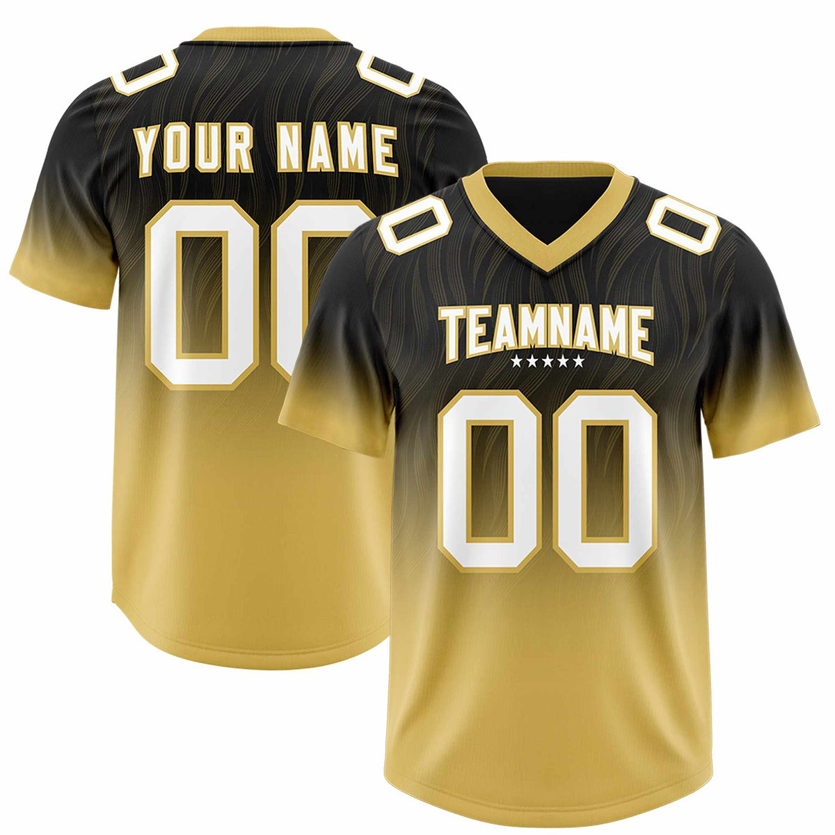 Custom Black Old Gold Gradient Fashion Outdoor Authentic Football Jersey