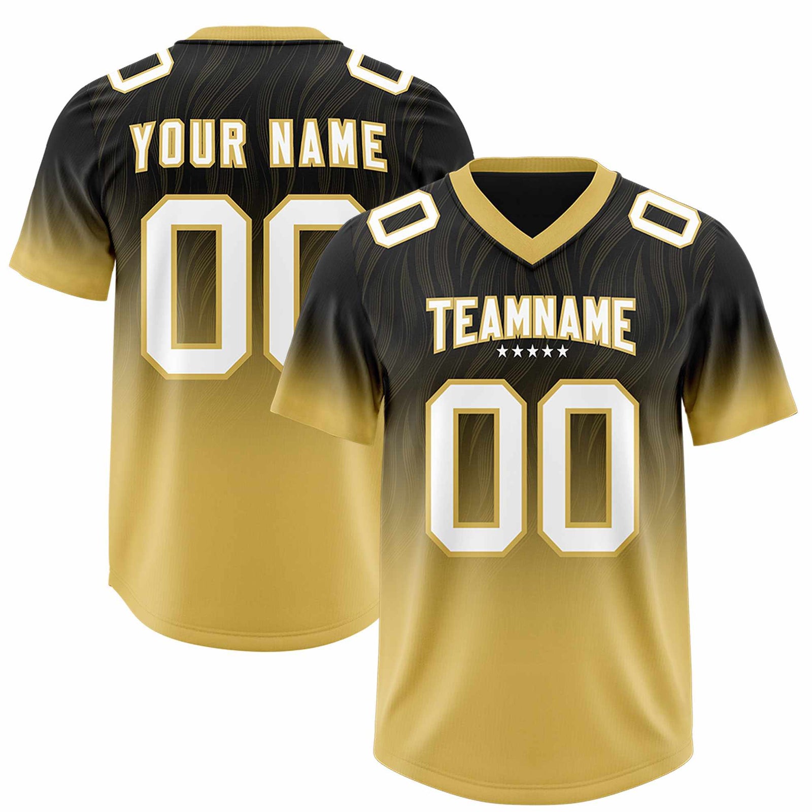 Custom Black Old Gold Gradient Fashion Outdoor Authentic Football Jersey