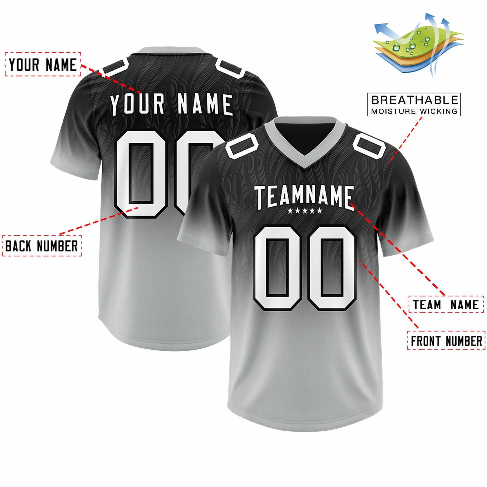 Custom Black Gray Gradient Fashion Outdoor Authentic Football Jersey