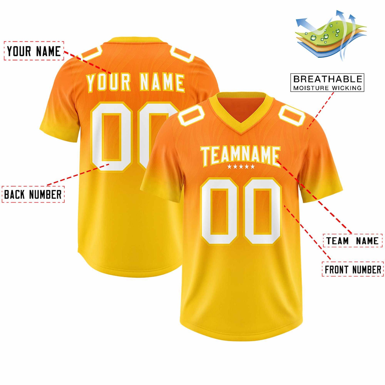Custom Orange Gold Gradient Fashion Outdoor Authentic Football Jersey