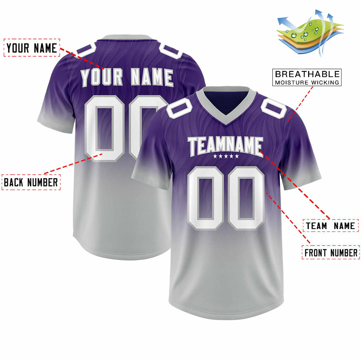 Custom Purple Gray Gradient Fashion Outdoor Authentic Football Jersey