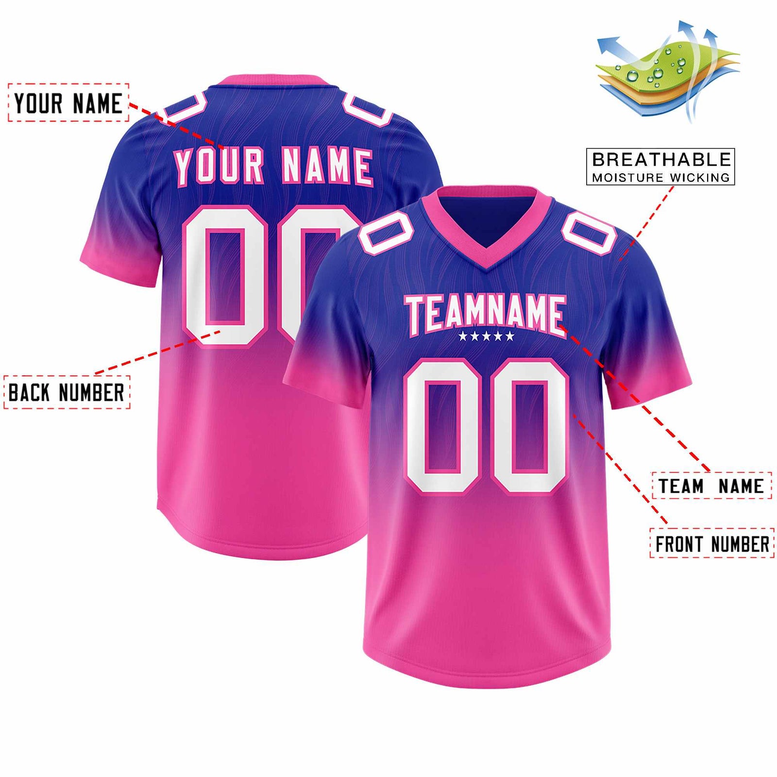 Custom Royal Pink Gradient Fashion Outdoor Authentic Football Jersey