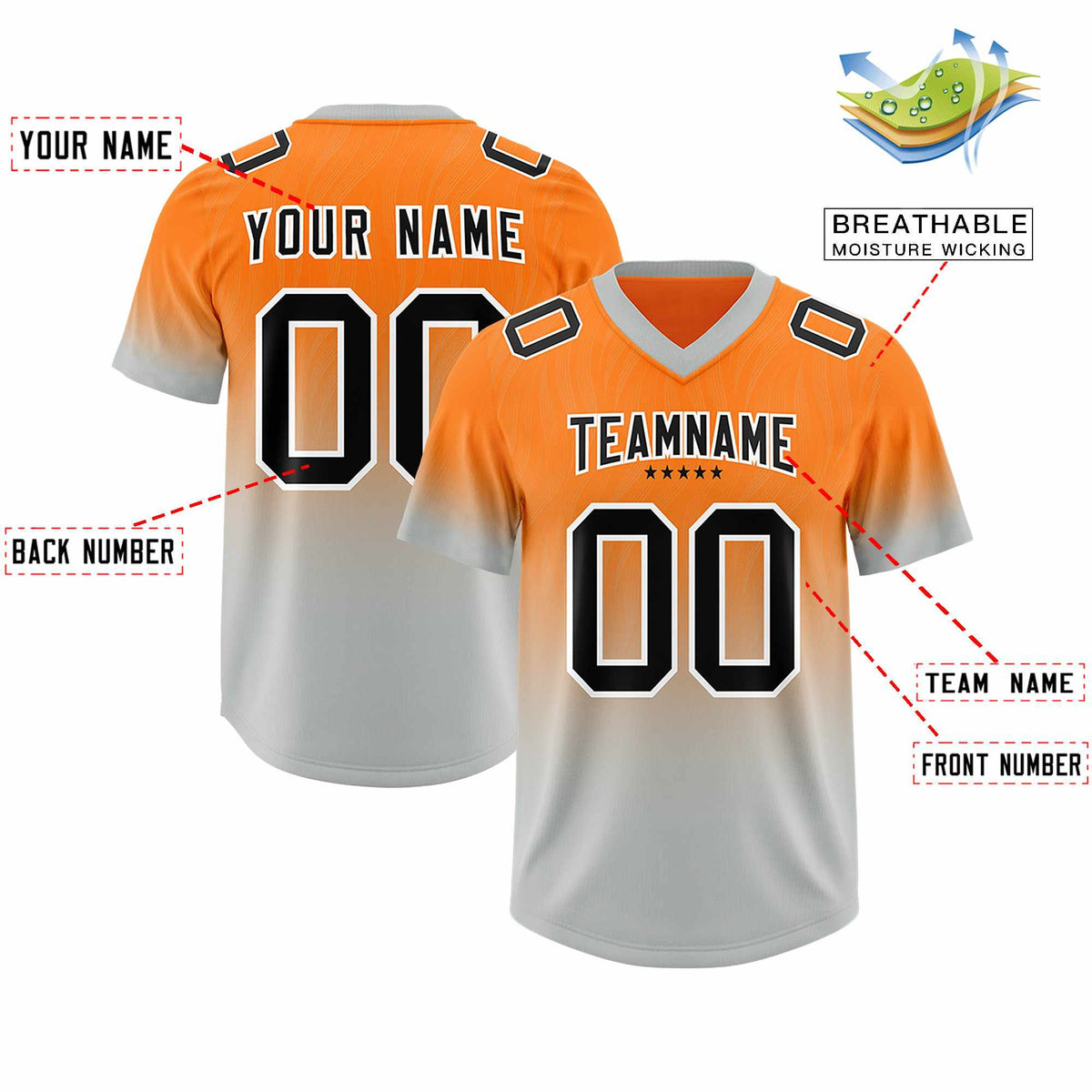 Custom Orange Gray Gradient Fashion Outdoor Authentic Football Jersey