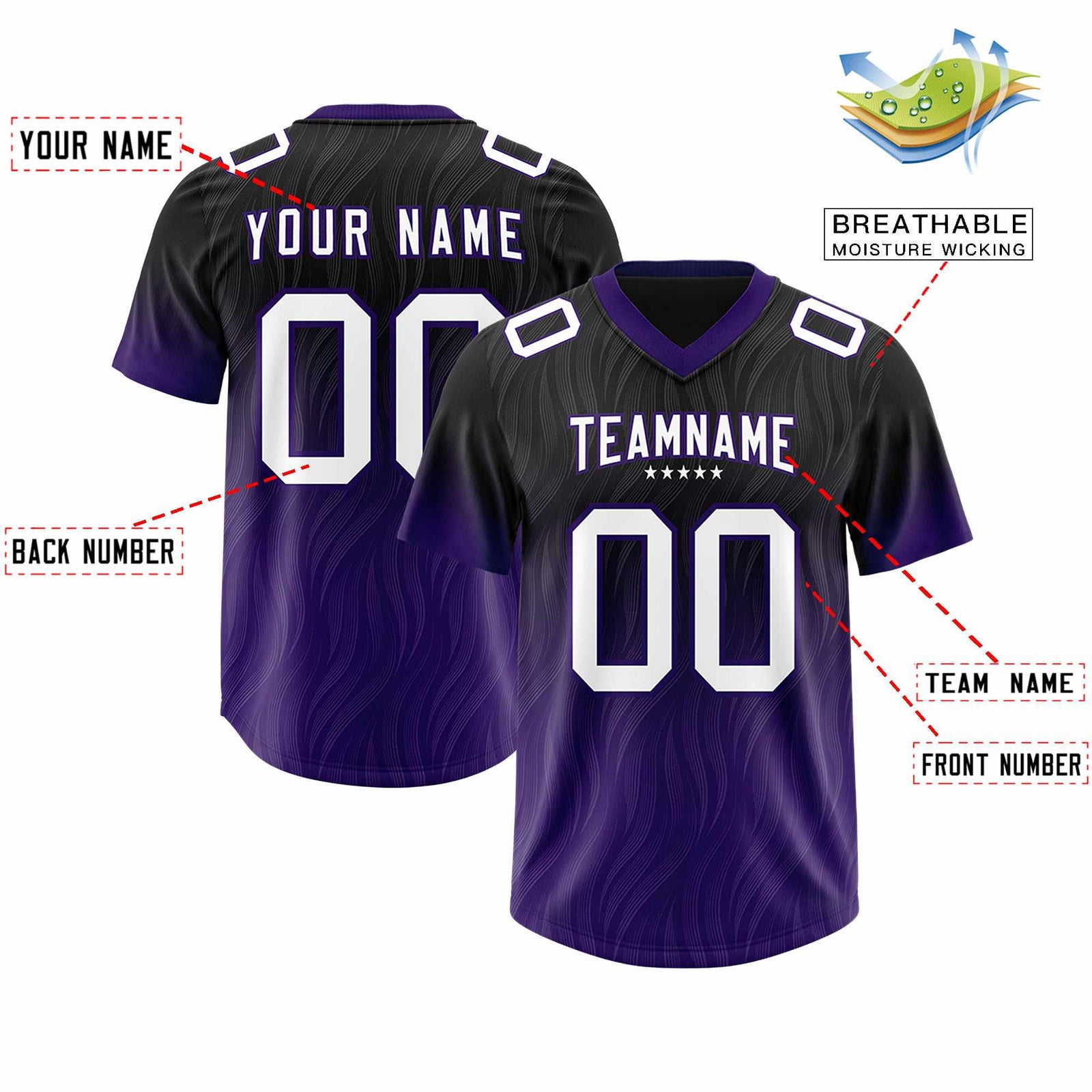 Custom Black Purple Gradient Fashion Outdoor Authentic Football Jersey
