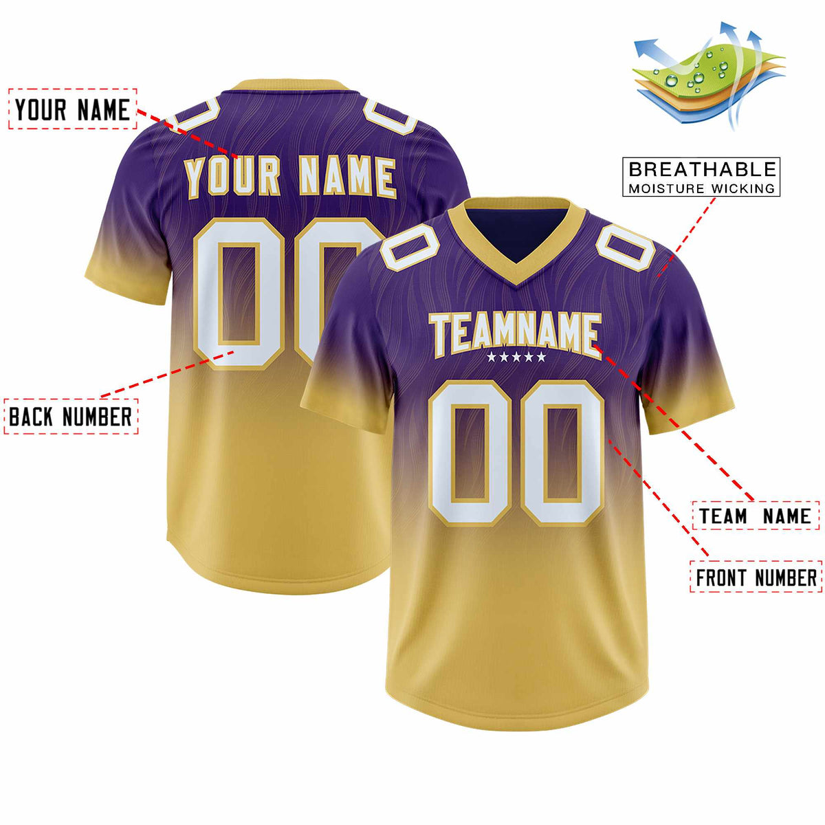 Custom Purple Old Gold Gradient Fashion Outdoor Authentic Football Jersey