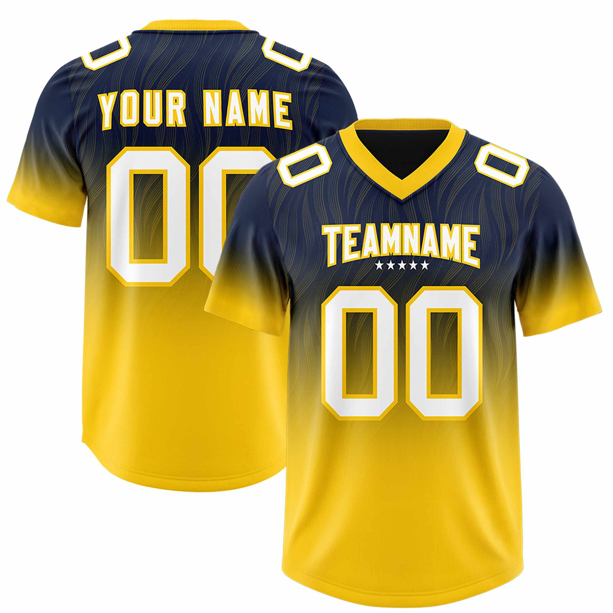 Custom Navy Gold Gradient Fashion Outdoor Authentic Football Jersey