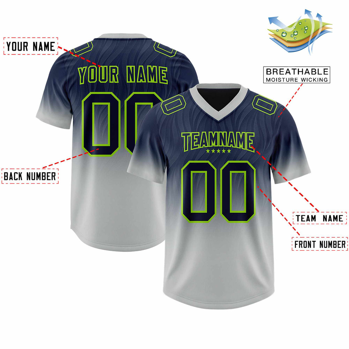 Custom Navy Gray Gradient Fashion Outdoor Authentic Football Jersey
