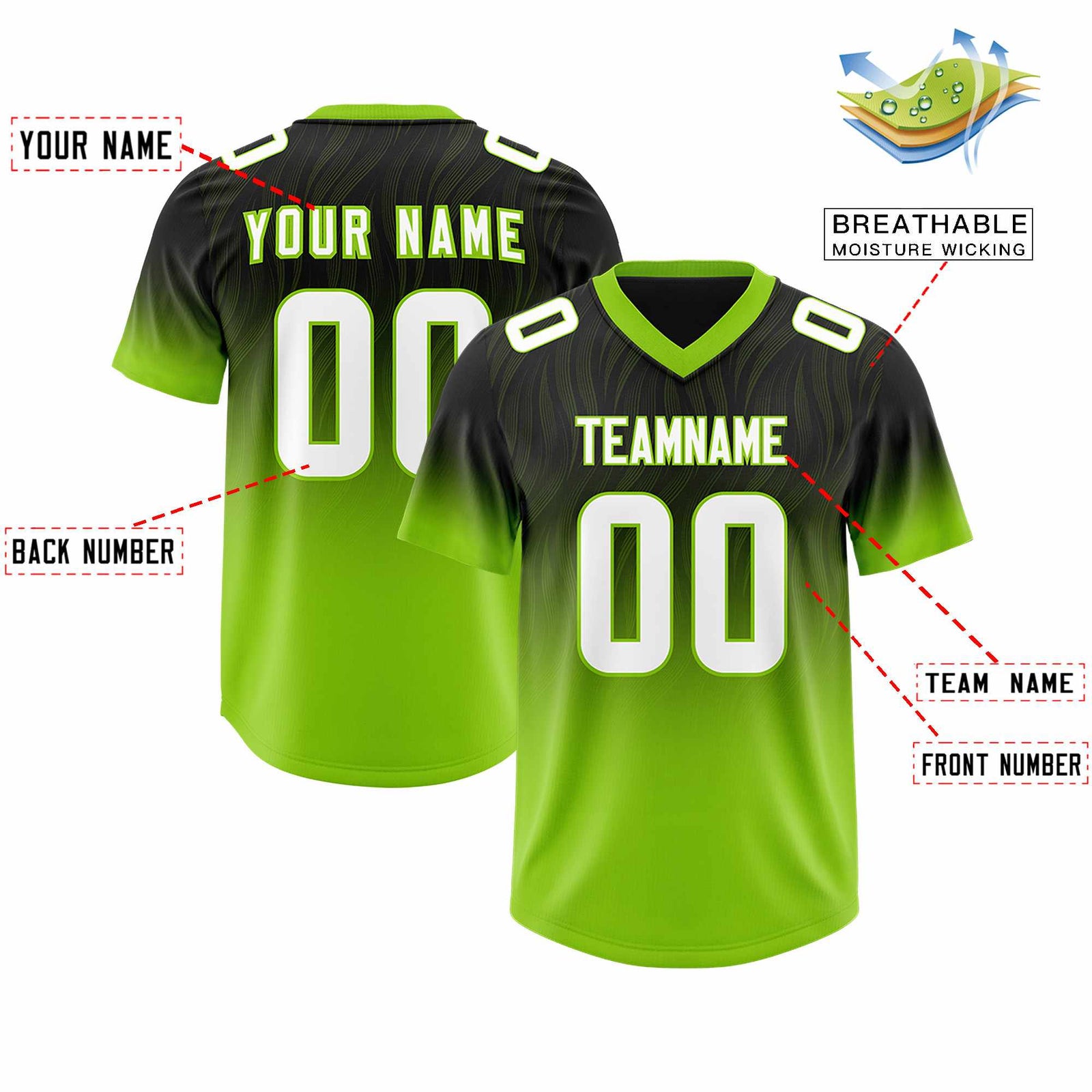 Custom Black Neon Green Gradient Fashion Outdoor Authentic Football Jersey