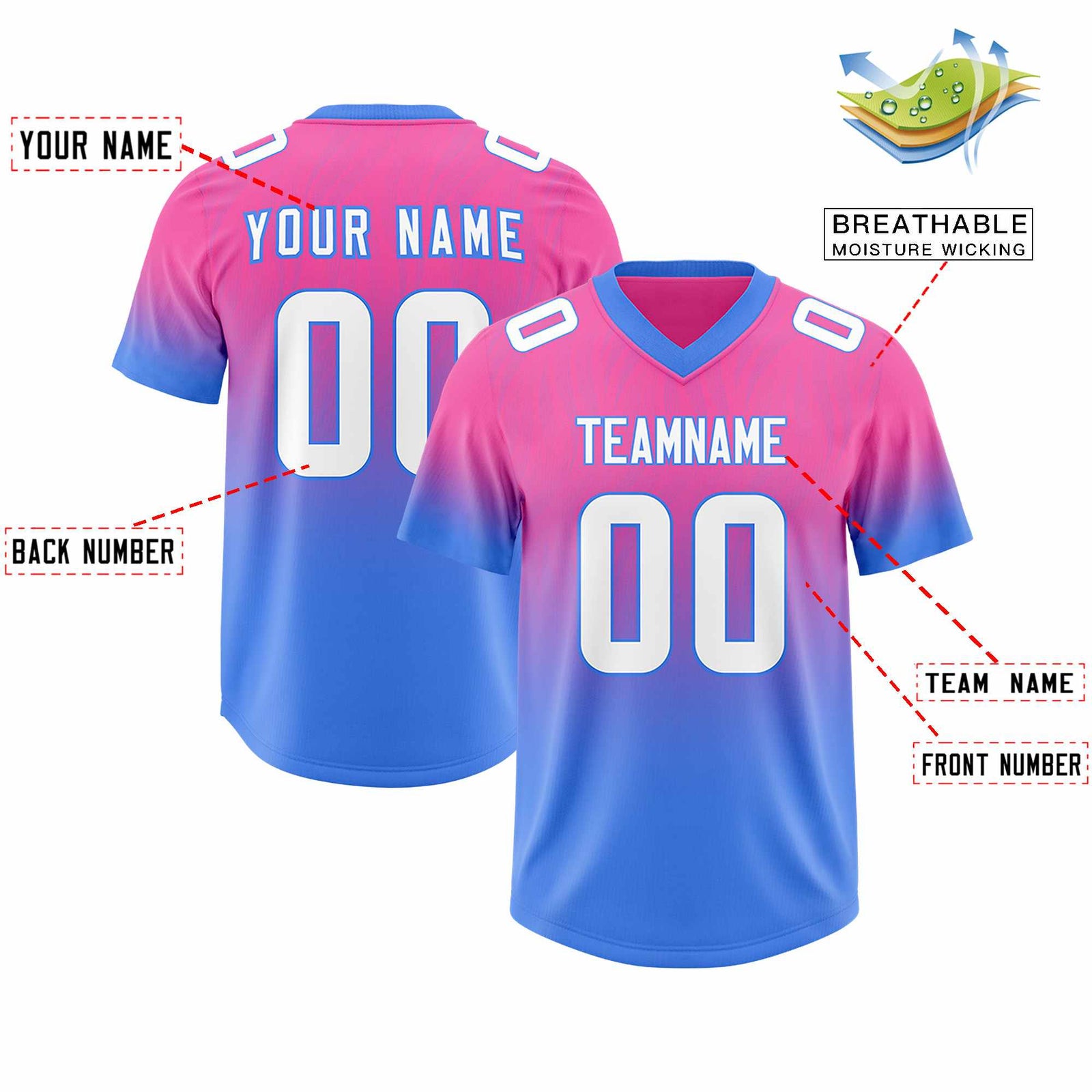 Custom Pink Powder Blue Gradient Fashion Outdoor Authentic Football Jersey