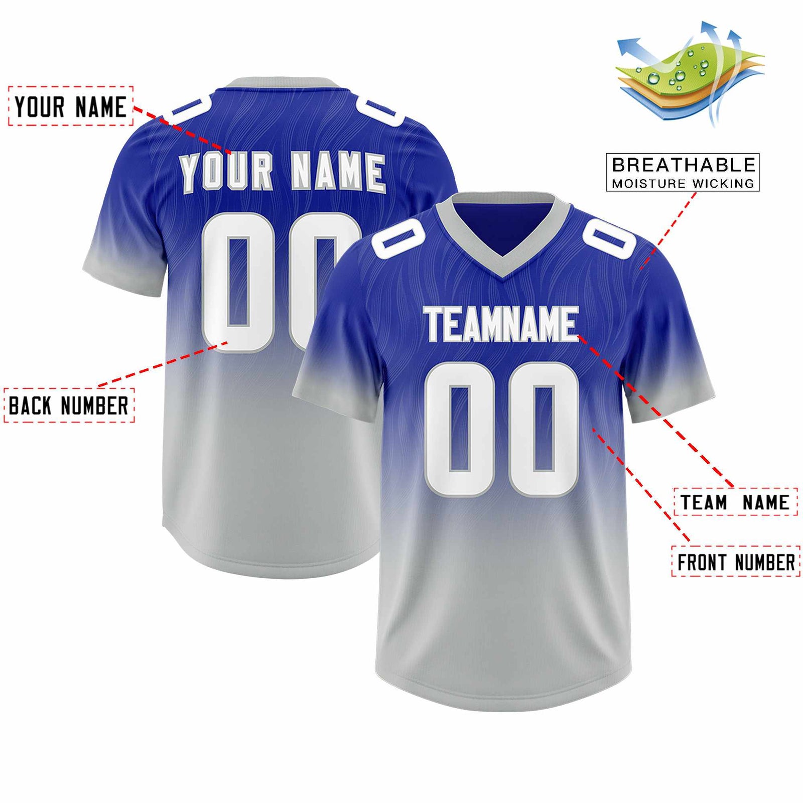 Custom Royal Gray Gradient Fashion Outdoor Authentic Football Jersey