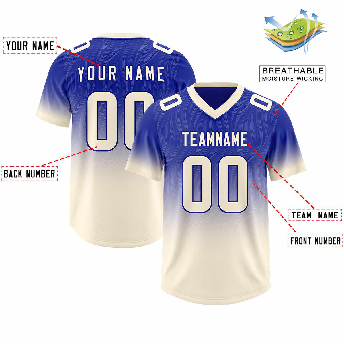 Custom Royal Cream Gradient Fashion Outdoor Authentic Football Jersey