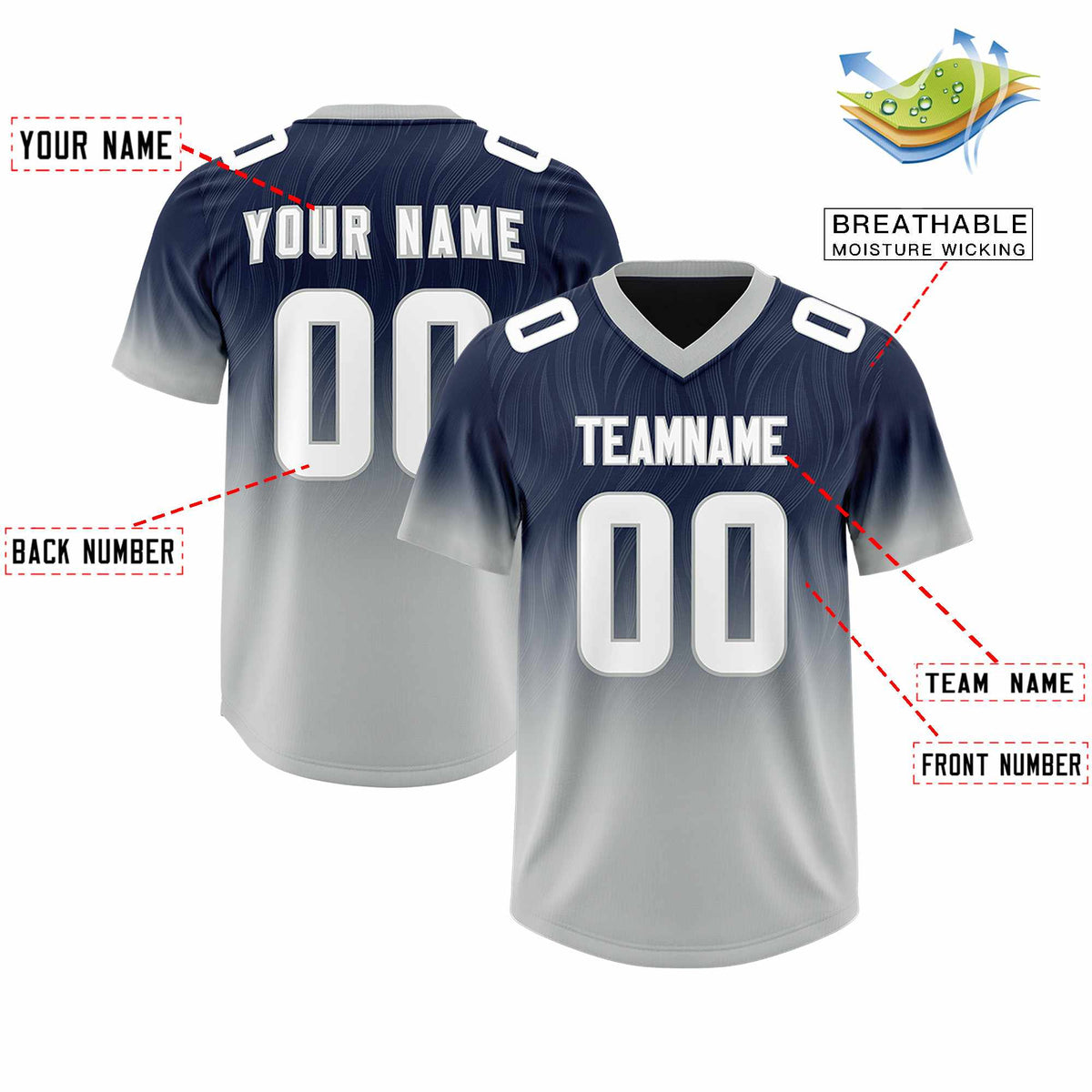 Custom Navy Gray Gradient Fashion Outdoor Authentic Football Jersey