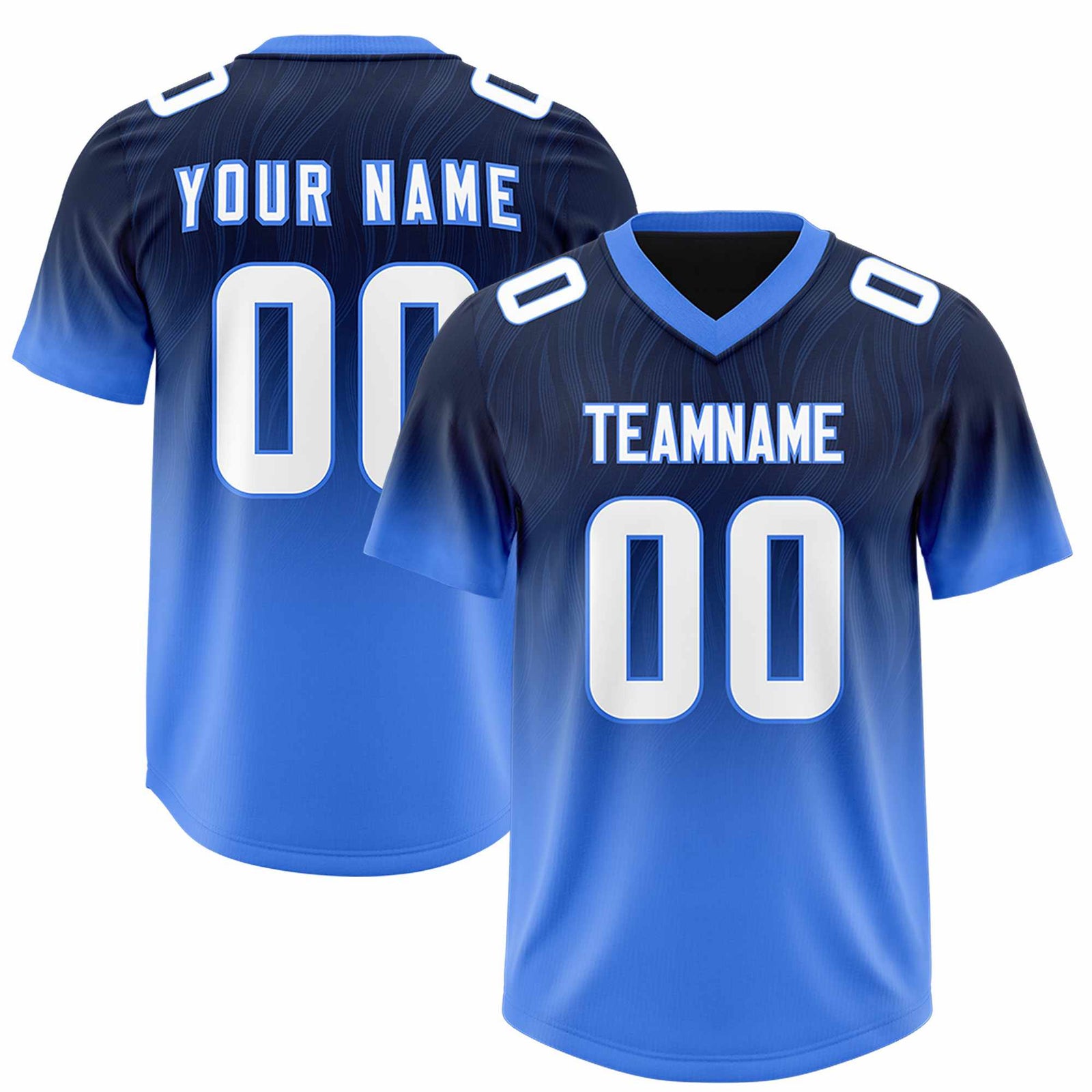 Custom Navy Powder Blue Gradient Fashion Outdoor Authentic Football Jersey