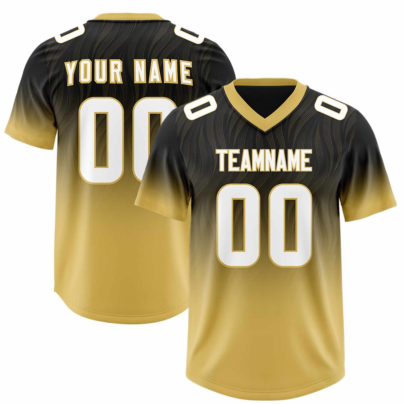 Custom Black Old Gold Gradient Fashion Outdoor Authentic Football Jersey