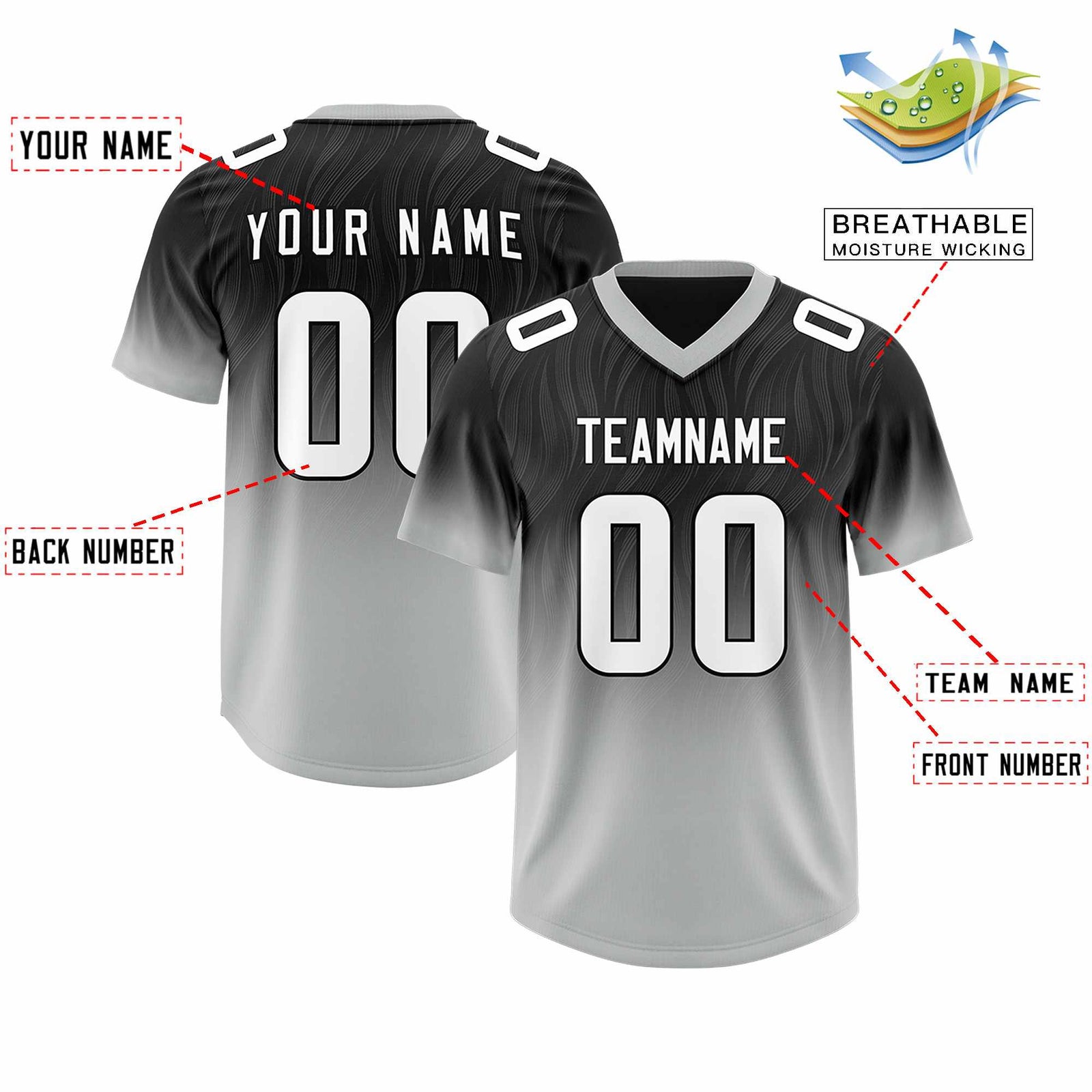 Custom Black Gray Gradient Fashion Outdoor Authentic Football Jersey
