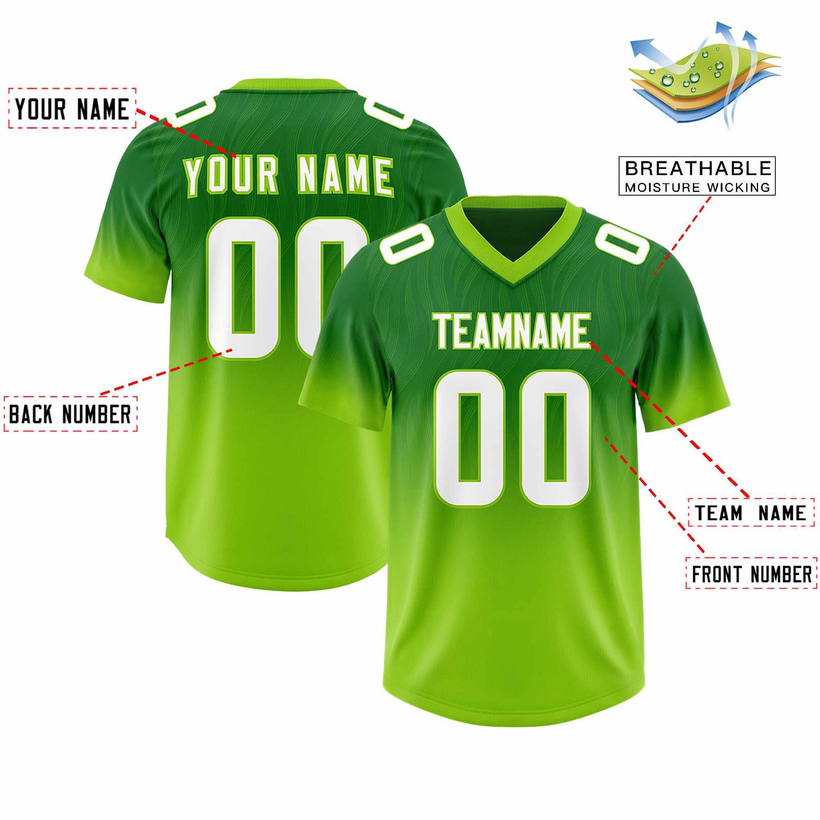 Custom Kelly Green Neon Green Gradient Fashion Outdoor Authentic Football Jersey