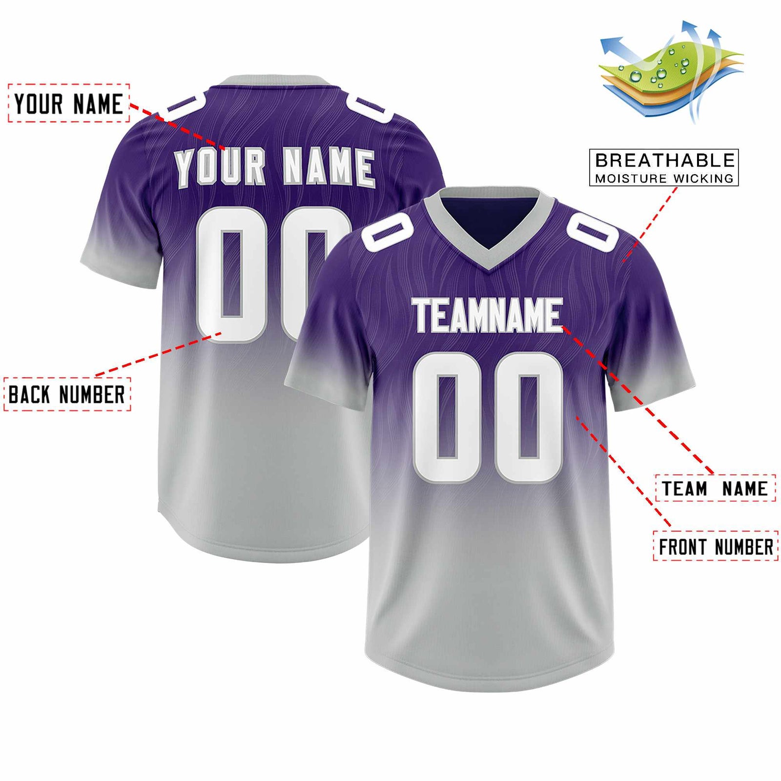 Custom Purple Gray Gradient Fashion Outdoor Authentic Football Jersey