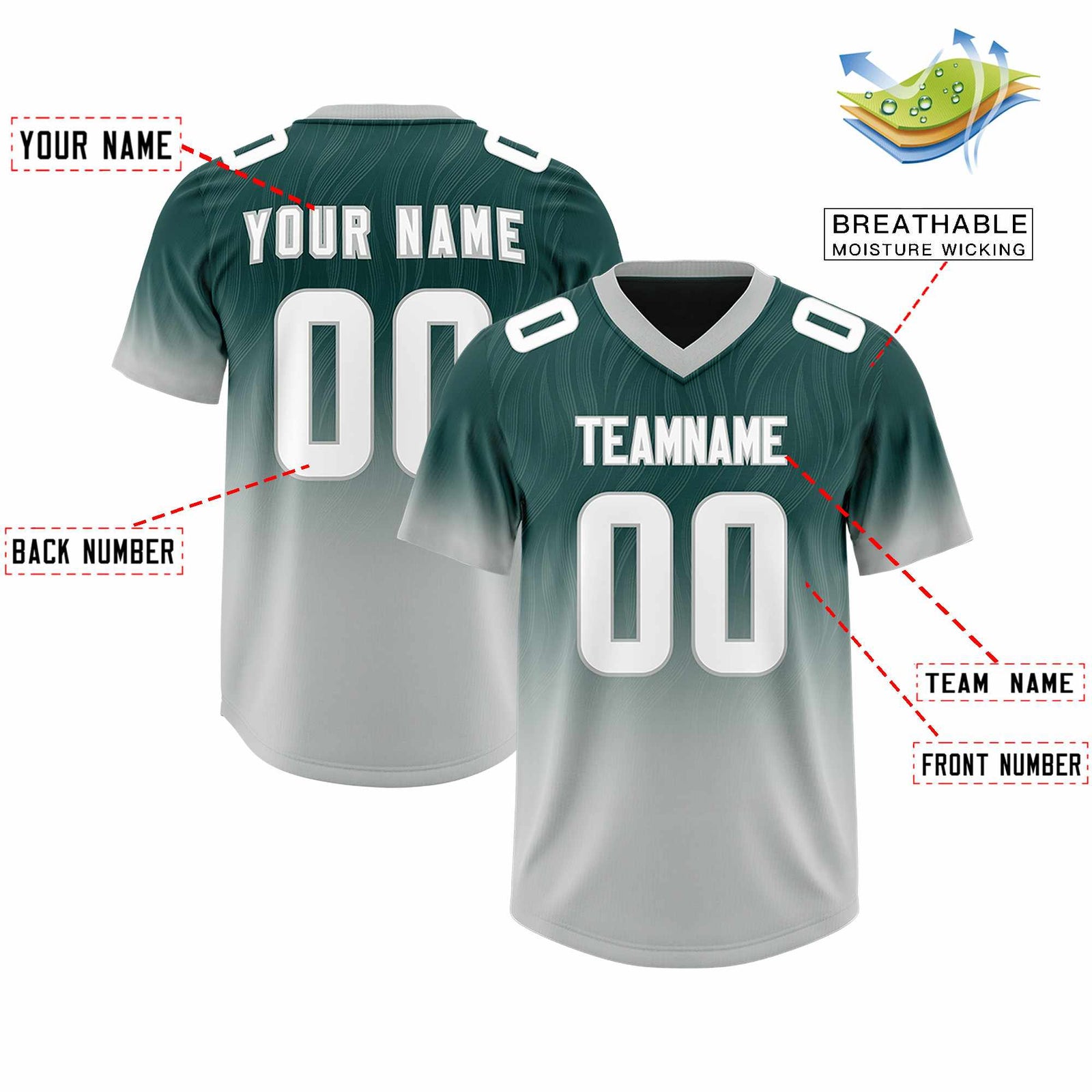 Custom Midnight Green Gray Gradient Fashion Outdoor Authentic Football Jersey