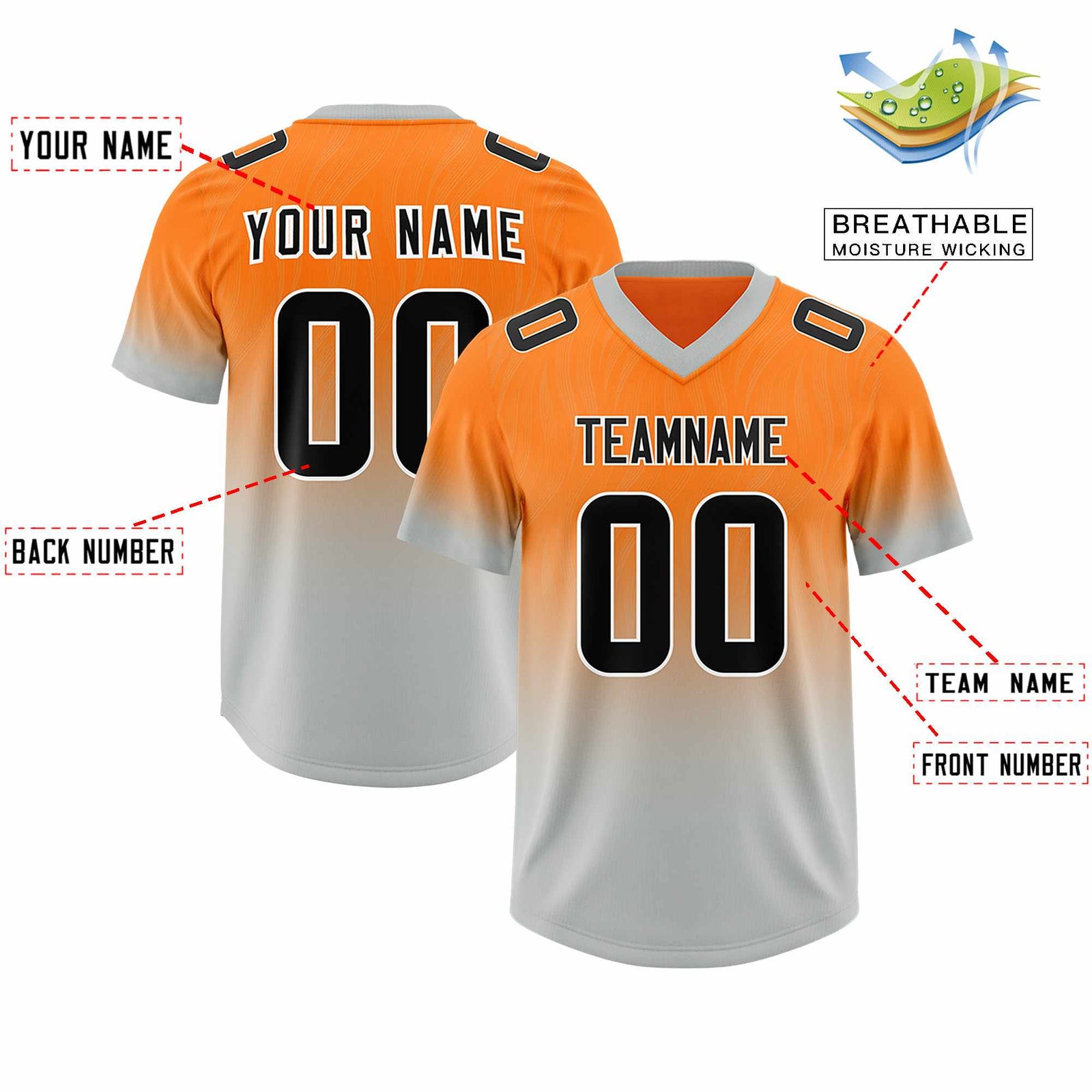 Custom Orange Gray Gradient Fashion Outdoor Authentic Football Jersey