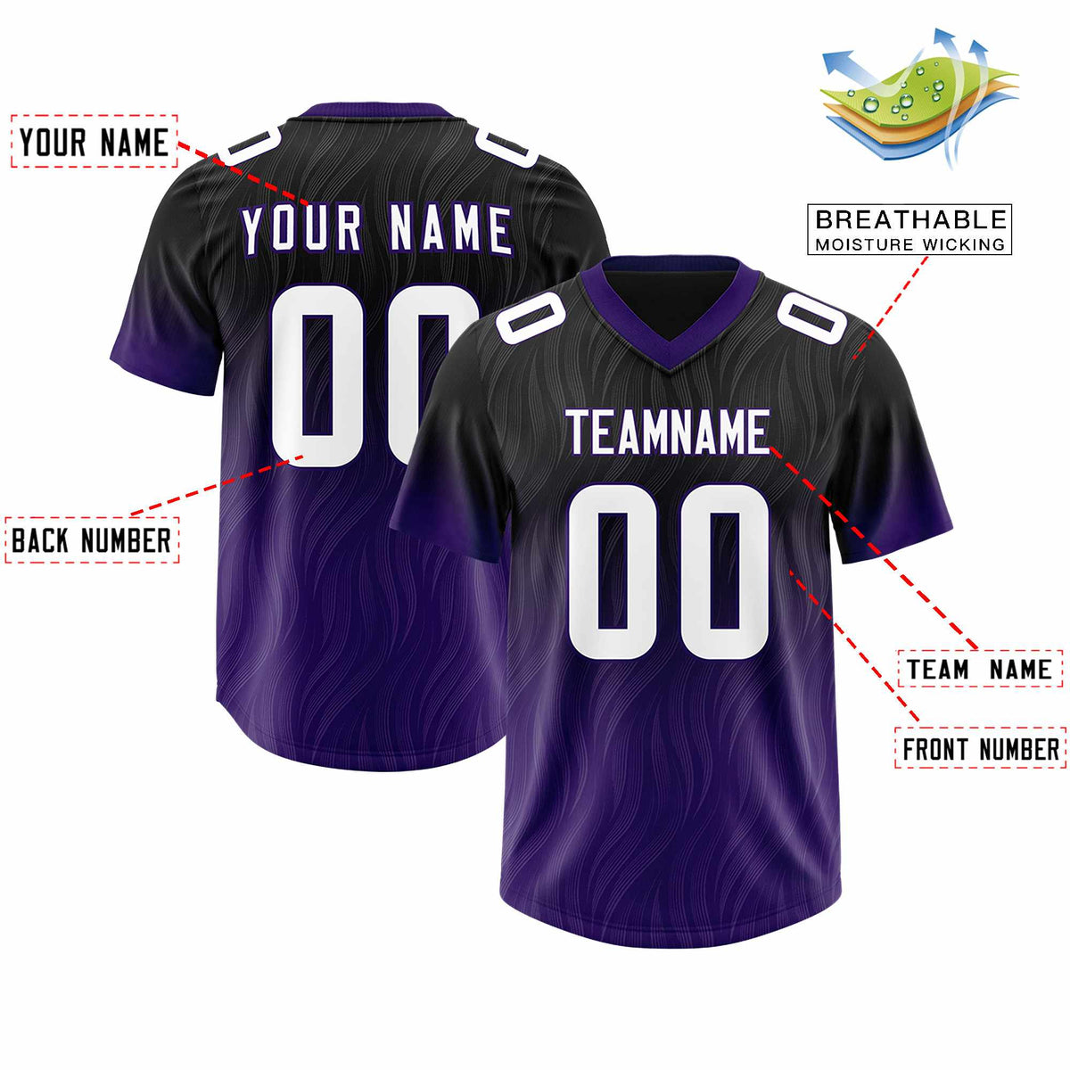 Custom Black Purple Gradient Fashion Outdoor Authentic Football Jersey
