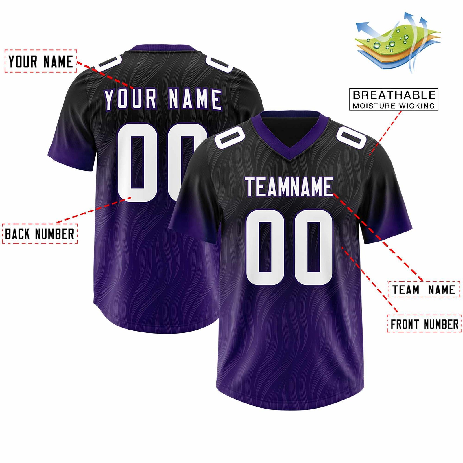 Custom Black Purple Gradient Fashion Outdoor Authentic Football Jersey