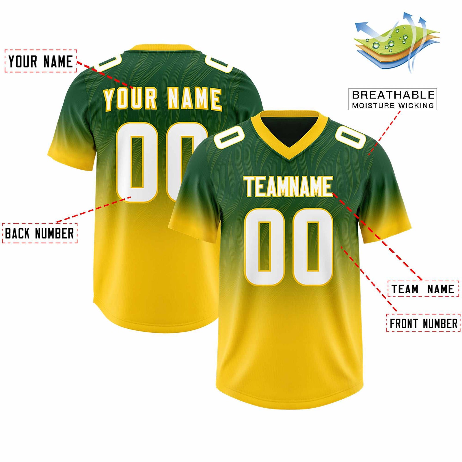 Custom Green Gold Gradient Fashion Outdoor Authentic Football Jersey