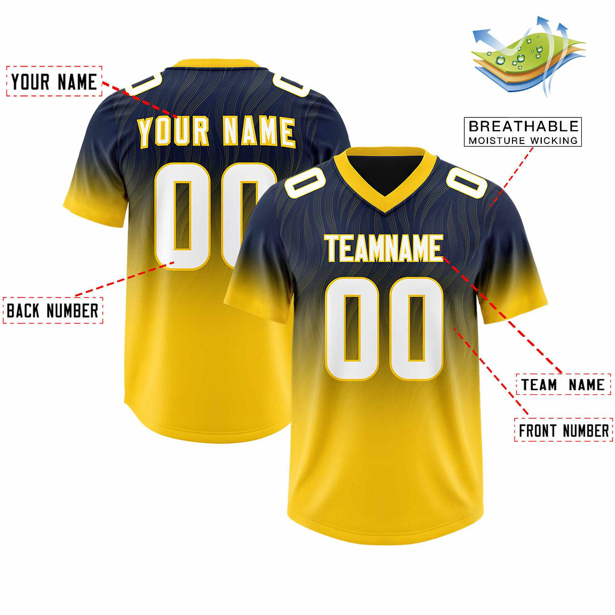 Custom Navy Gold Gradient Fashion Outdoor Authentic Football Jersey