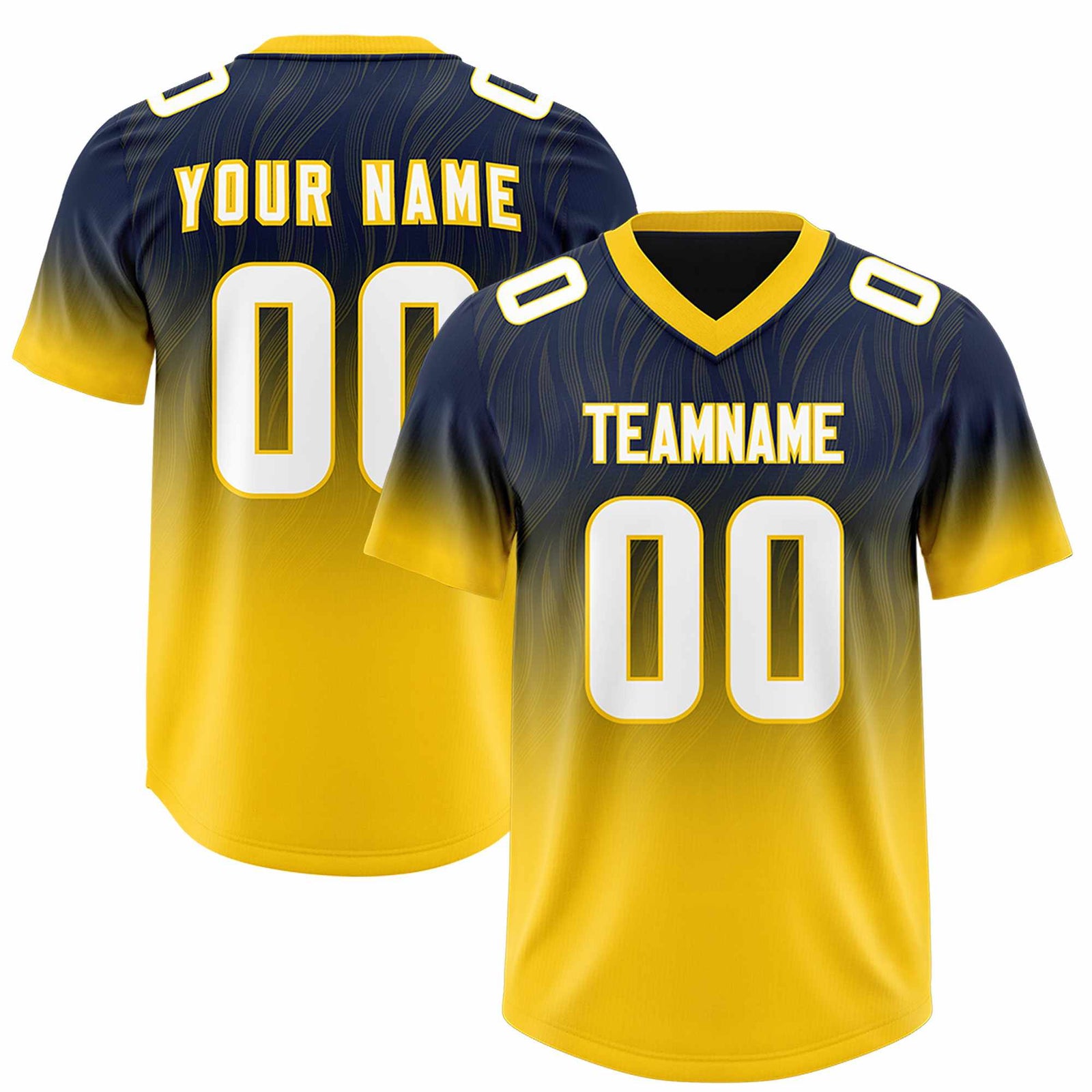 Custom Navy Gold Gradient Fashion Outdoor Authentic Football Jersey