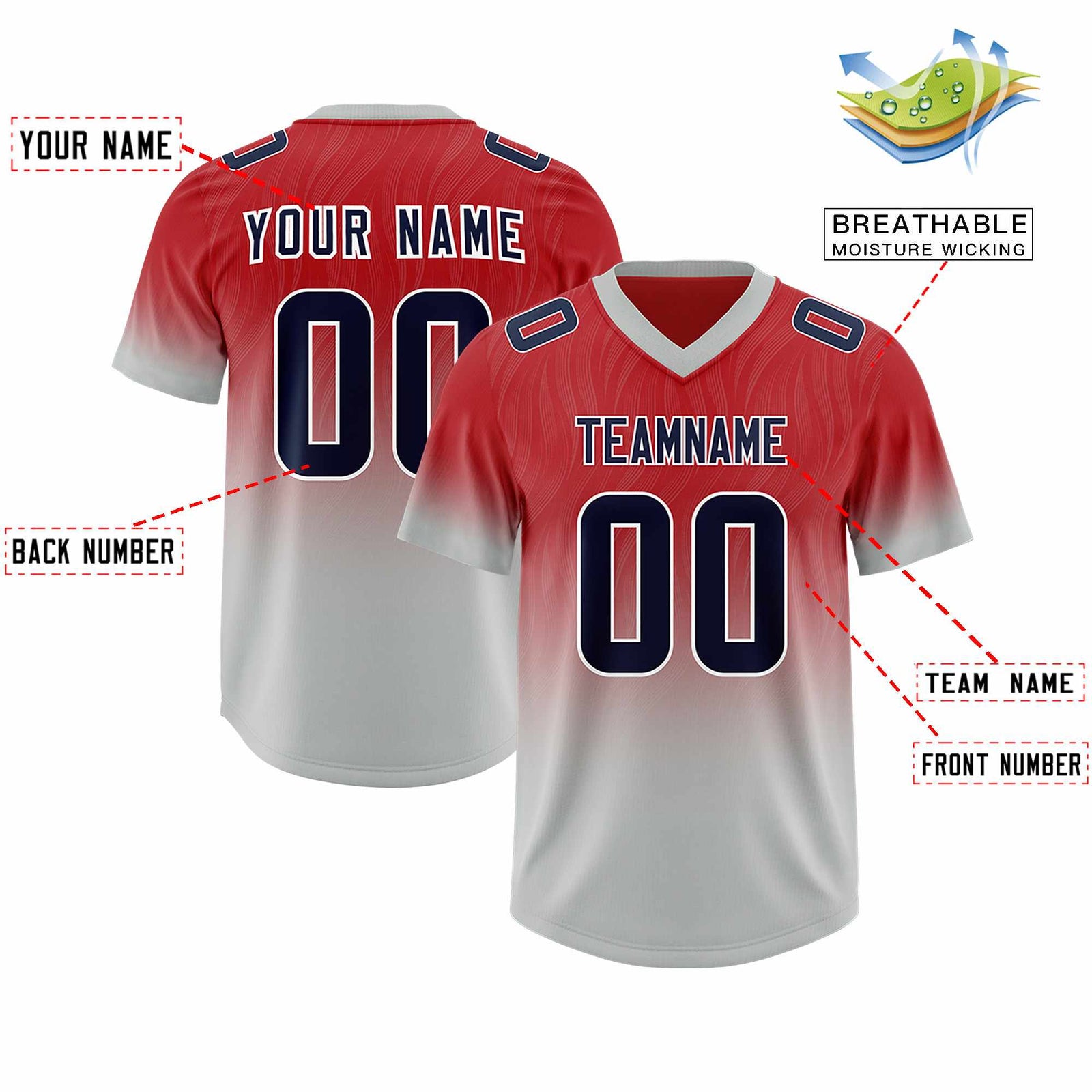 Custom Red Gray Gradient Fashion Outdoor Authentic Football Jersey