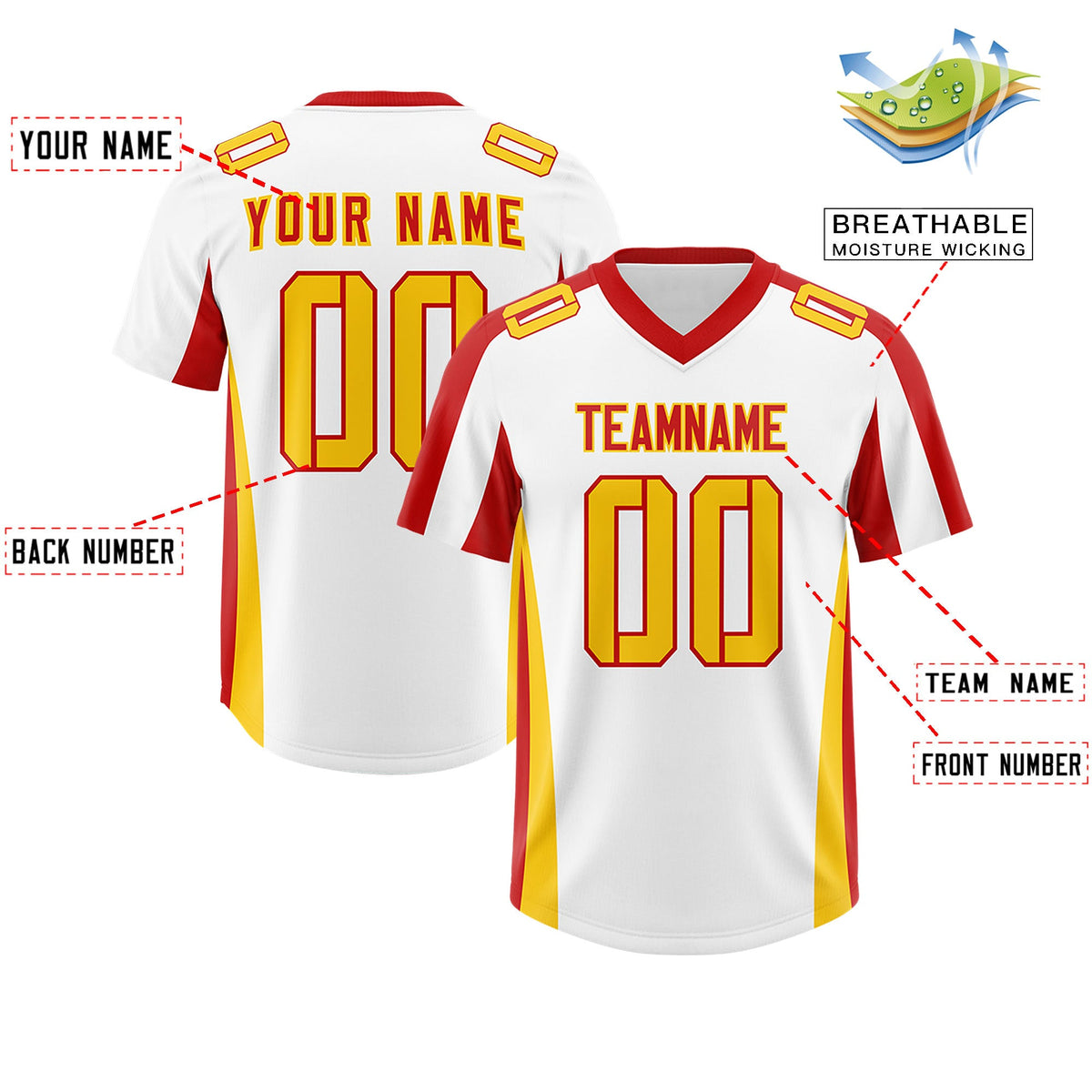 Custom White Red Side Stripe Pattern Authentic Football Jersey