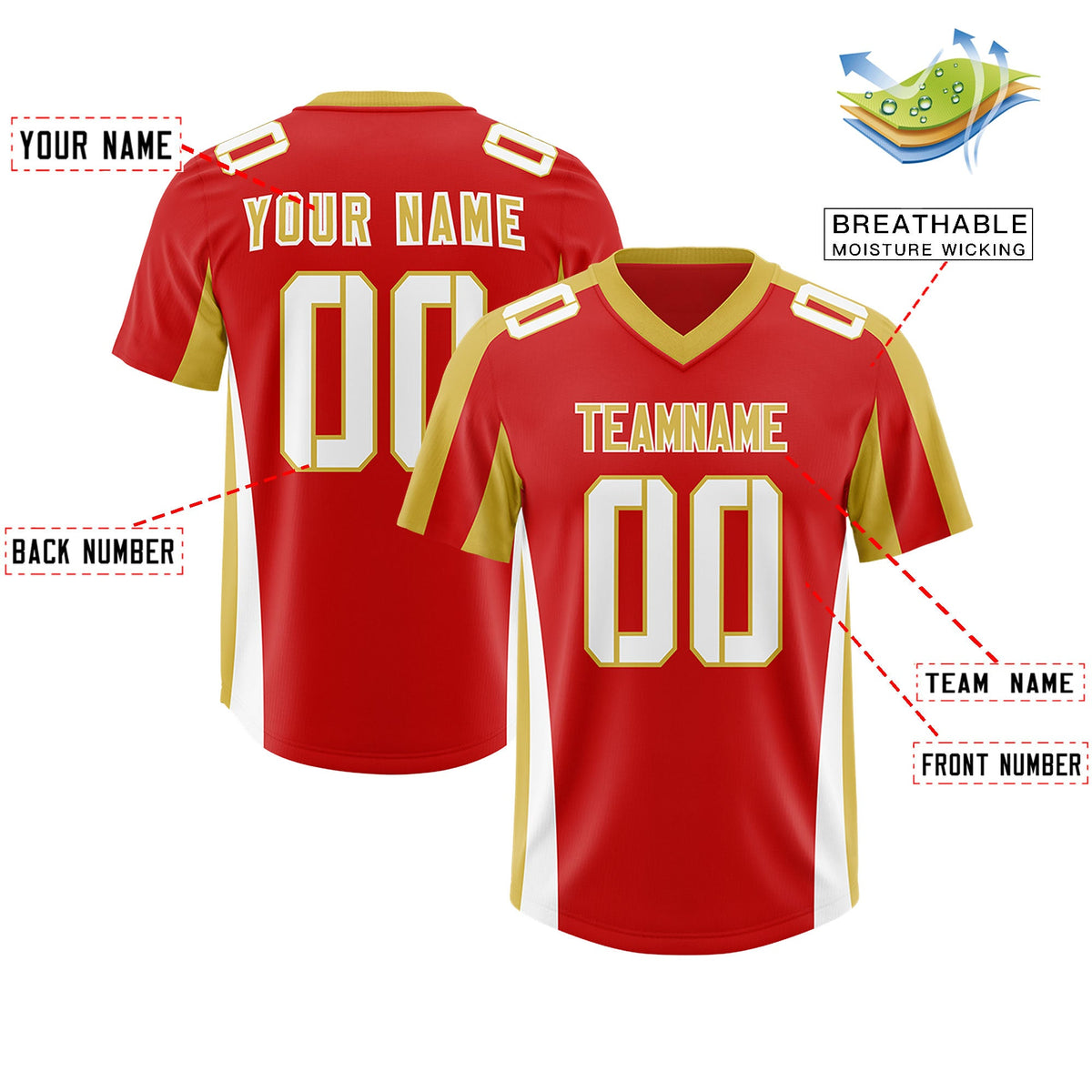 Custom Red Old Gold Side Stripe Pattern Authentic Football Jersey