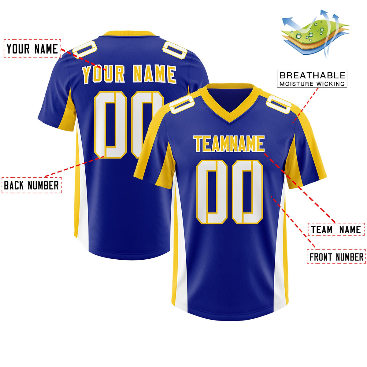 Custom Royal Gold Side Stripe Pattern Authentic Football Jersey