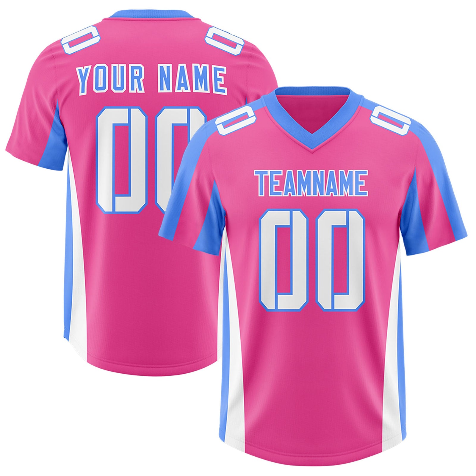 Custom Pink Powder Blue Side Stripe Pattern Authentic Football Jersey