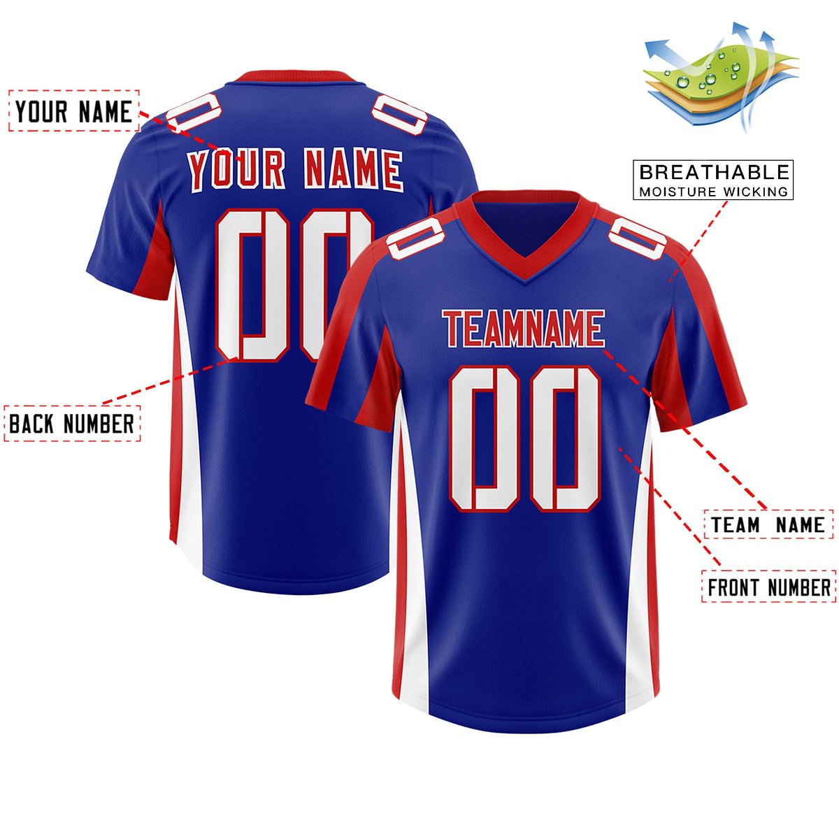 Custom Royal Red Side Stripe Pattern Authentic Football Jersey