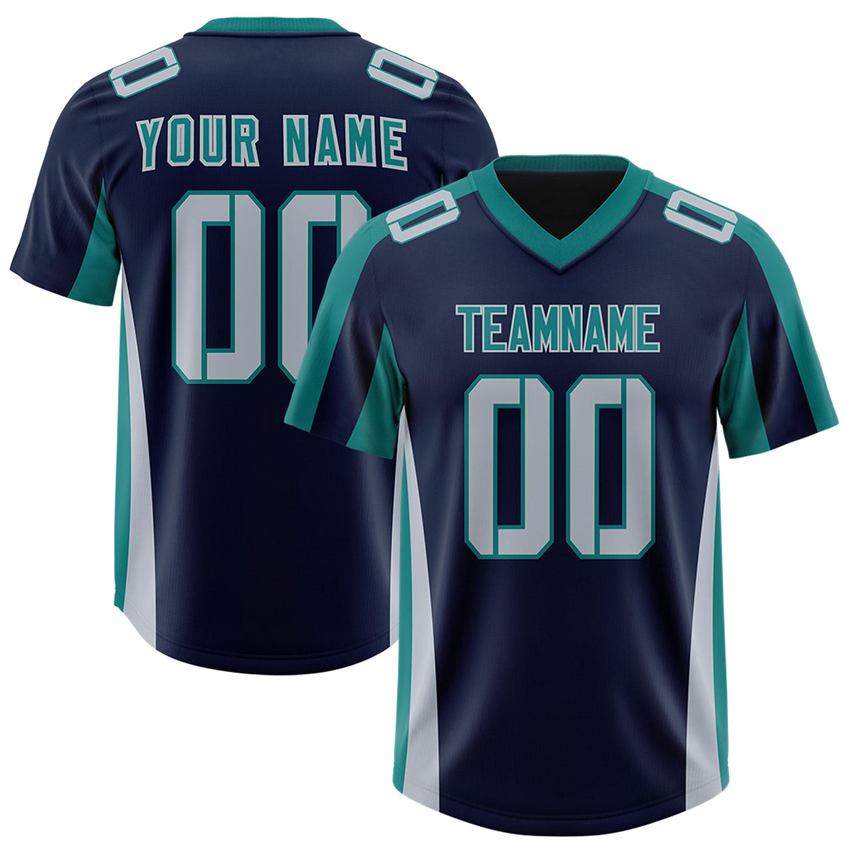 Custom Navy Aqua Side Stripe Pattern Authentic Football Jersey