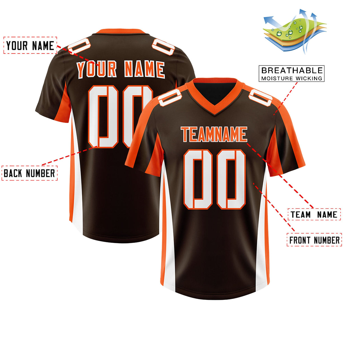 Custom Brown Orange Side Stripe Pattern Authentic Football Jersey