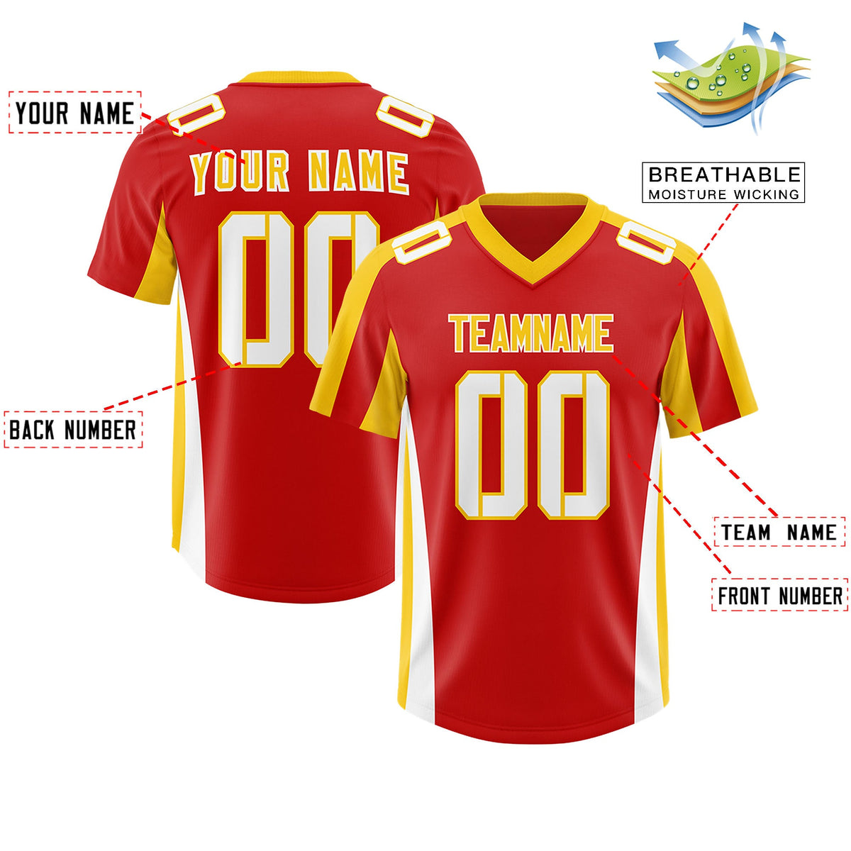 Custom Red Gold Side Stripe Pattern Authentic Football Jersey