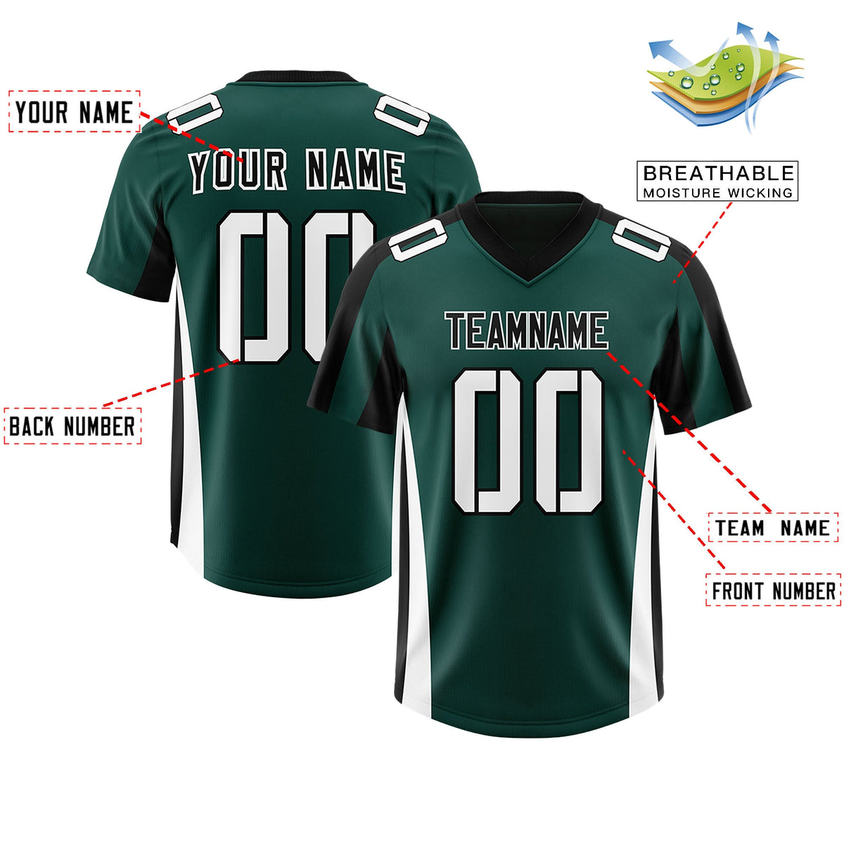 Custom Midnight Green Black Side Stripe Pattern Authentic Football Jersey