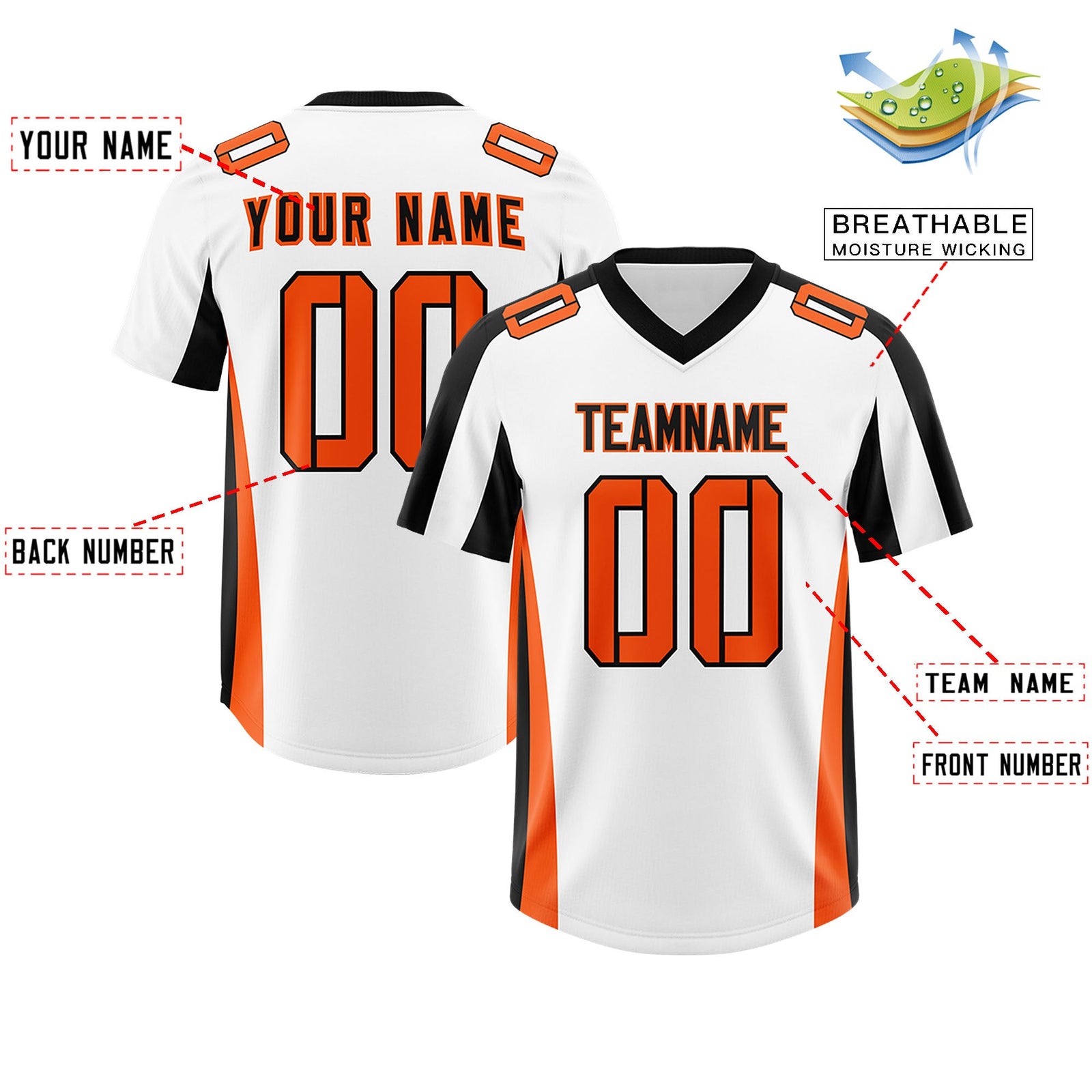 Custom White Black Side Stripe Pattern Authentic Football Jersey