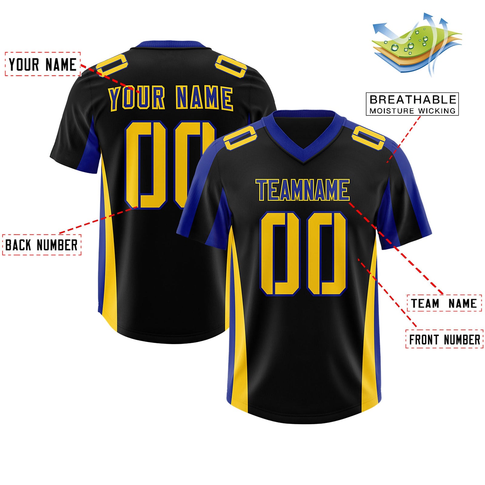 Custom Black Royal Side Stripe Pattern Authentic Football Jersey