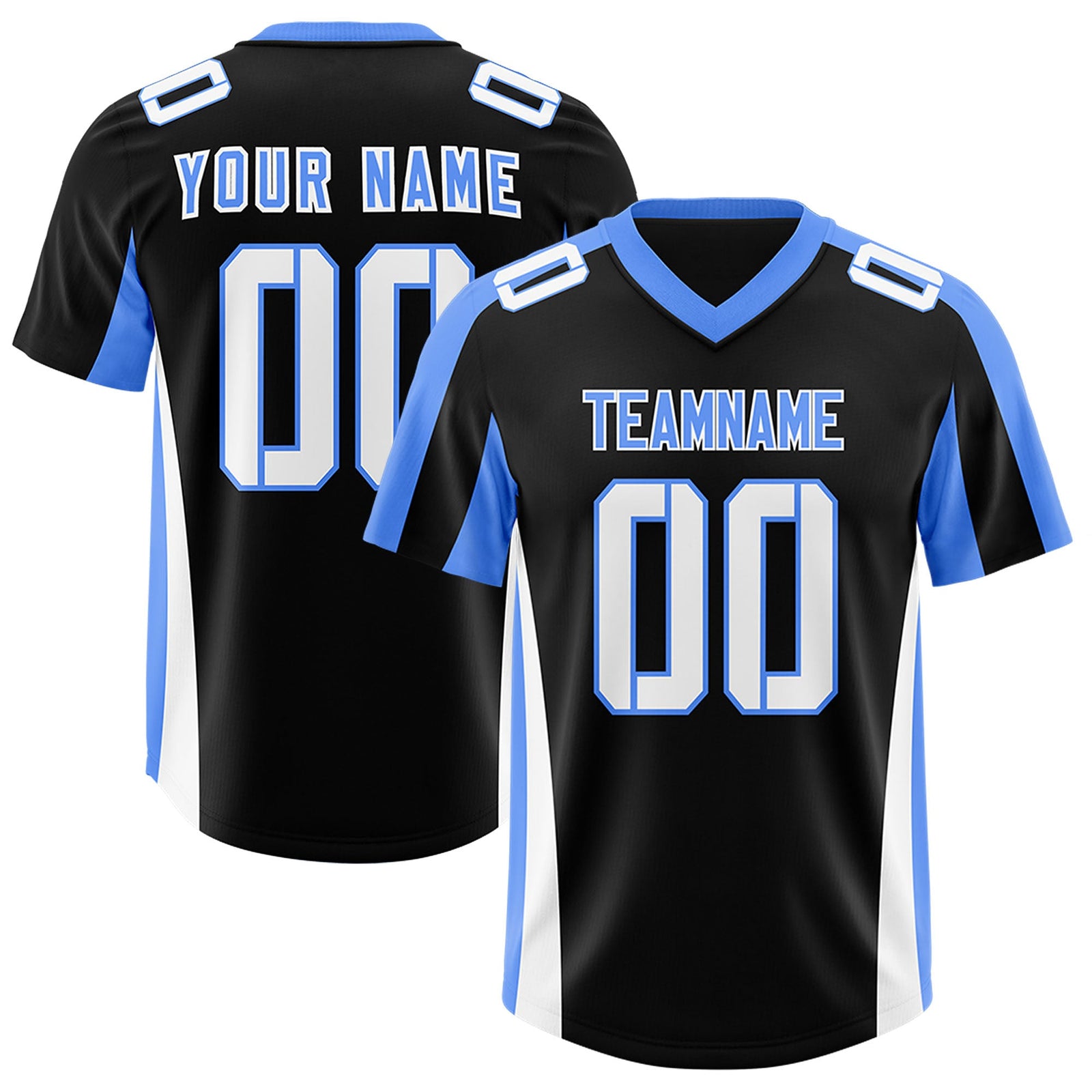 Custom Black Powder Blue Side Stripe Pattern Authentic Football Jersey
