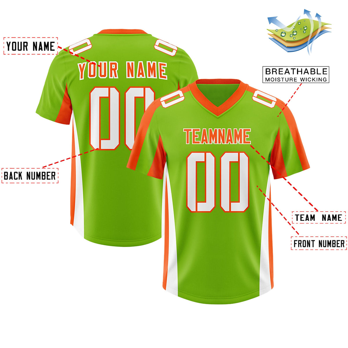 Custom Neon Green Orange Side Stripe Pattern Authentic Football Jersey
