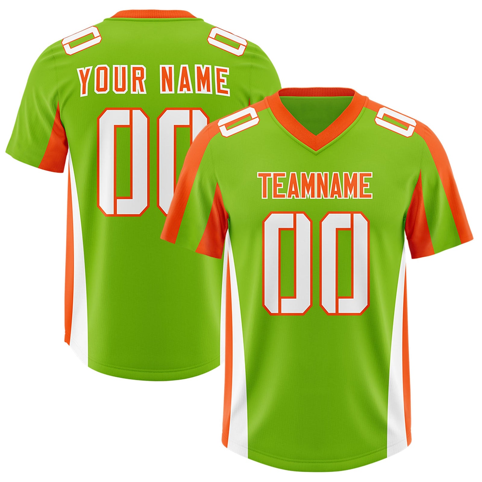 Custom Neon Green Orange Side Stripe Pattern Authentic Football Jersey