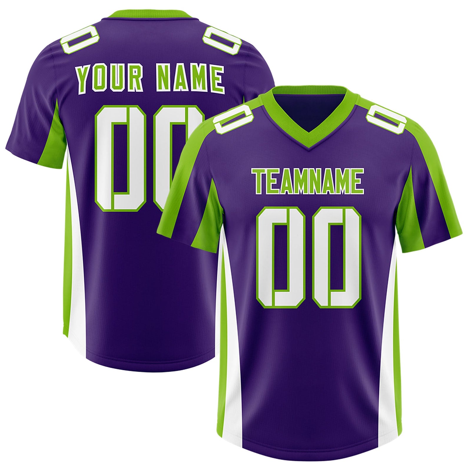 Custom Purple Neon Green Side Stripe Pattern Authentic Football Jersey