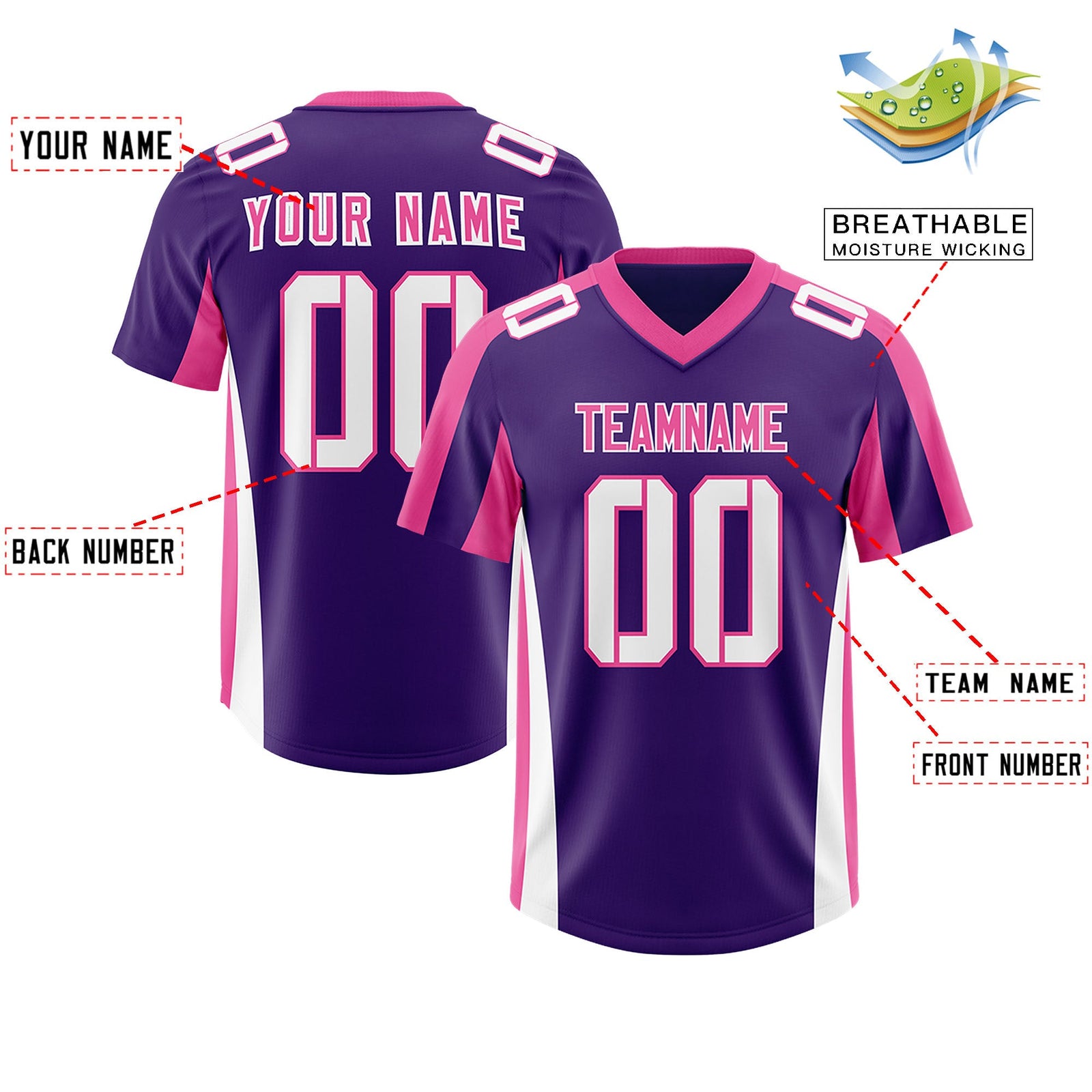 Custom Purple Pink Side Stripe Pattern Authentic Football Jersey