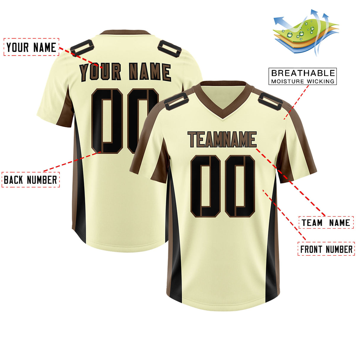 Custom Cream Light Brown Side Stripe Pattern Authentic Football Jersey
