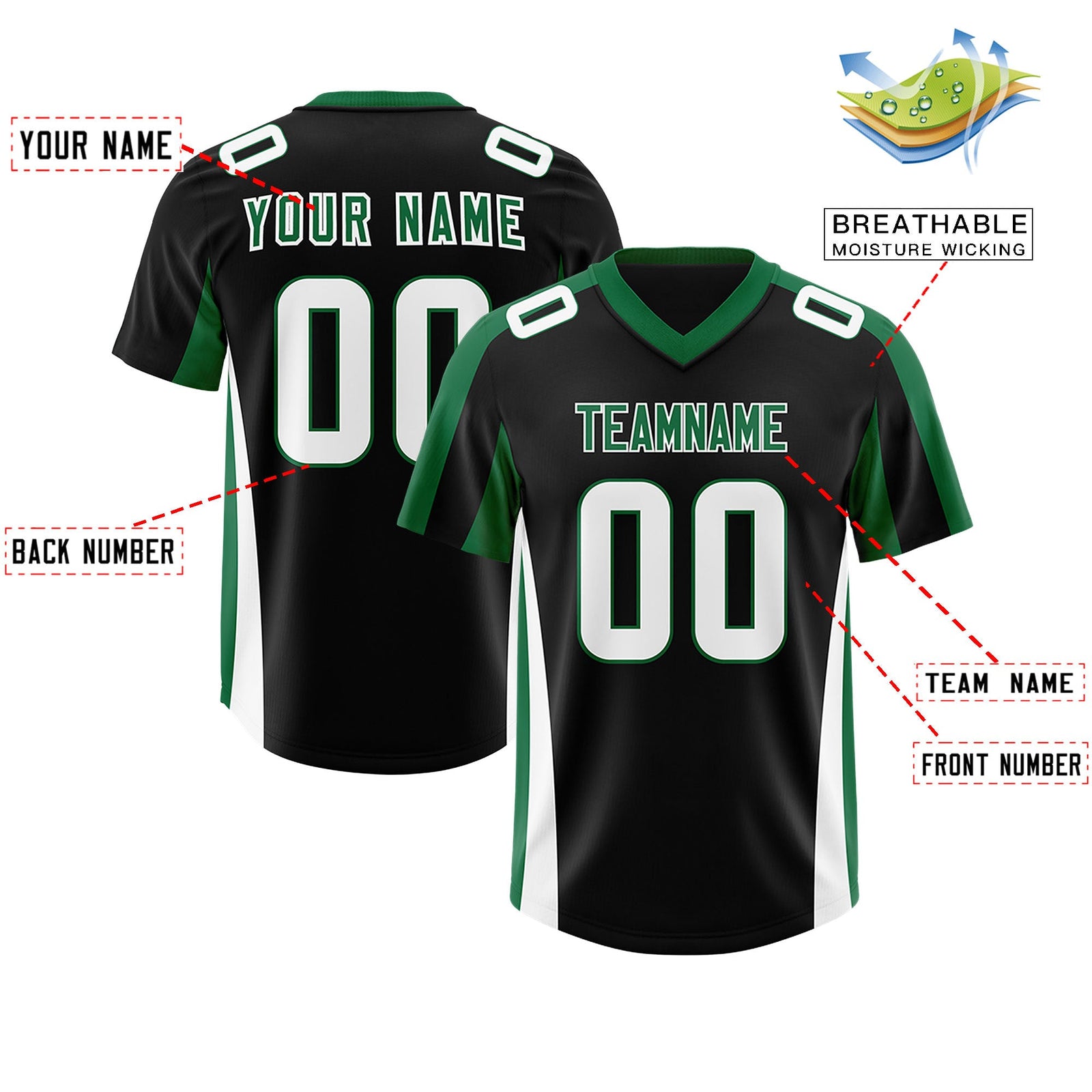 Custom Black Kelly Green Side Stripe Pattern Authentic Football Jersey