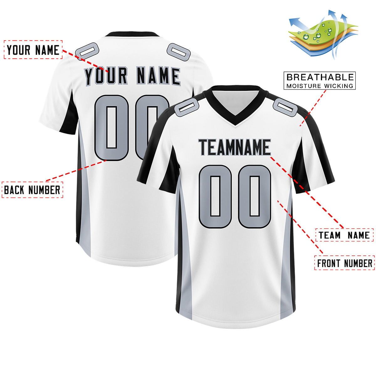 Custom White Black Side Stripe Pattern Authentic Football Jersey
