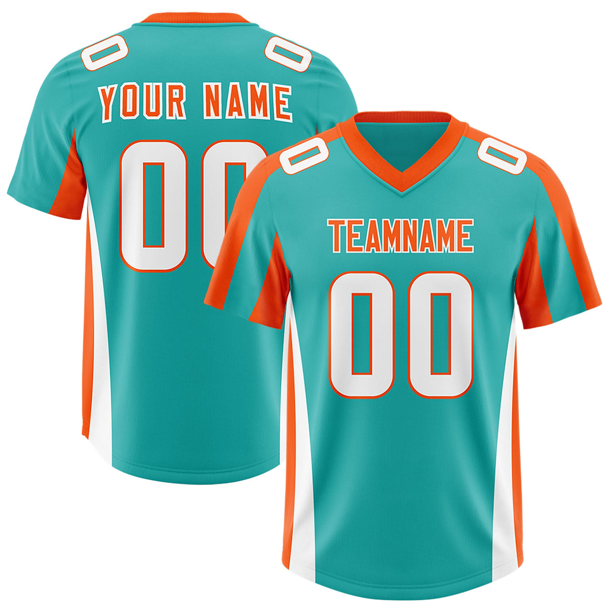 Custom Aqua Orange Side Stripe Pattern Authentic Football Jersey
