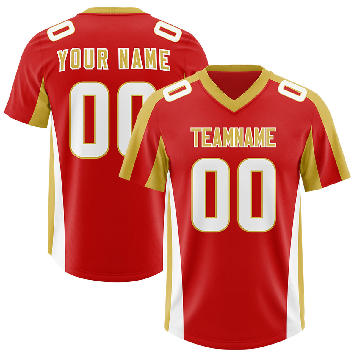 Custom Red Old Gold Side Stripe Pattern Authentic Football Jersey
